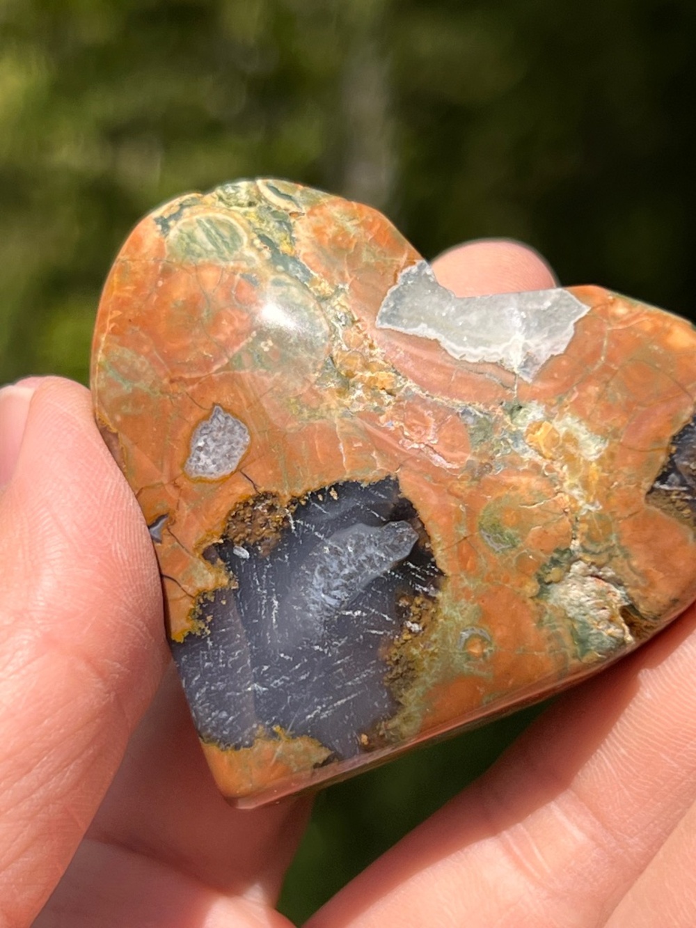 Rainforest (3) Jasper heart with stand | Crystal